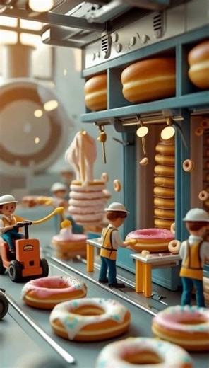 Donut Factory Run by Tiny Delivery Workers! 🍩 | AI Mini World Animation