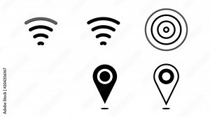 Animated icon wi-fi, gps pin, radio waves. Alpha channel included.