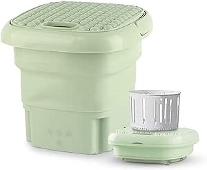 Portable 3 Modes Deep Cleaning Mini Small Washer,Folding Small Washing Machine, Half Automatic Wash and Dump Washer for Dormitory Apartment Laundry Camping, US Plug 110‑240V (green), small portab