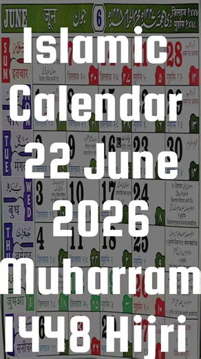 Islamic Calendar 2026 June 22 | Aaj chand ki kya taarikh #1448hijri #islamiccalendar #2026 #shorts