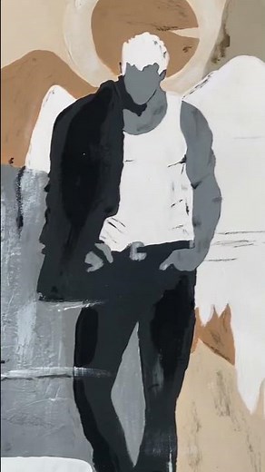 Abstract Angel Figure – Modern Minimalist Black and Gold Art