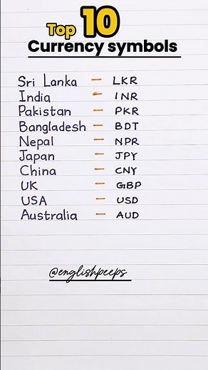 The Top 10 Currency Symbols you NEED to know | #currencysymbols #englishlearning #englishvocabulary