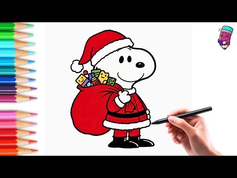 How to Draw Santa Snoopy | Cute Christmas Peanuts Drawing for Kids (Cutie Draw Academy)