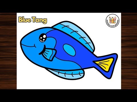 How to Draw A Cute Blue Tang Fish Easy Step by Step | Drawing Kawaii Animal