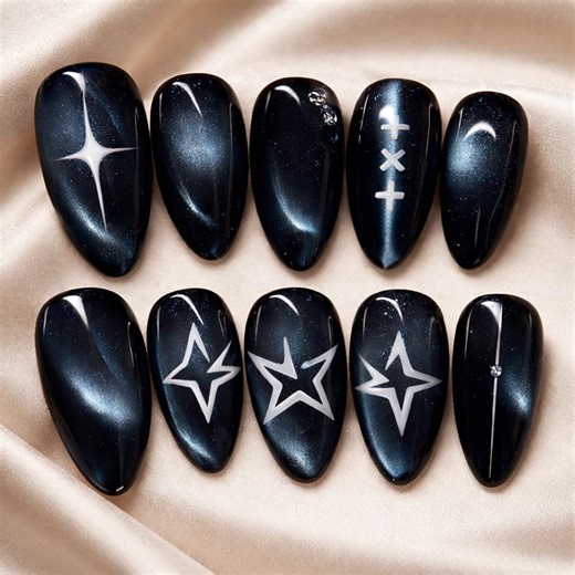 Midnight Press on Nails, Galaxy Music Theme Coffin Nails, 3D Silver Note & Microphone, Blue Purple Set, Music Gifts for Her - Etsy