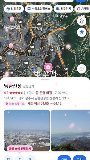 카카오맵 앱 검색창 아래의 '벚꽃 지도' 메뉴를 이용하시면 전국 벚꽃 명소의 개화 상태를 핀 모양으로 한눈에 확인하실 수 있습니다. #벚꽃명소 #카카오지도