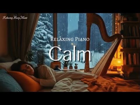 🎶Celestial Harp Melodies – Winter Night with Crackling Fire & Deep Sleep