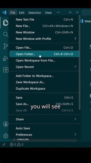 How to make open a new folder in visual studio code