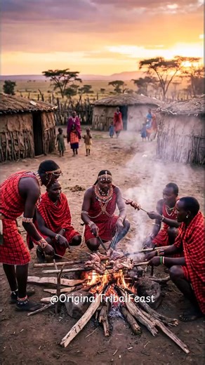 Traditional Maasai Fire Roasted Goat Cookout 🍖 #tribalcooking #tribalculture #shorts