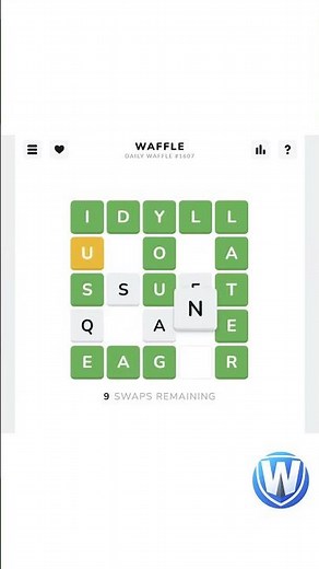 Waffle #1607: Perfect Score With 10 Swaps (Jun 16)