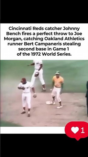 Johnny Bench Delivers a Perfect Throw in Game 1 of the 1972 World Series