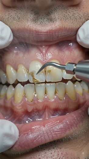 A detailed dental cleaning procedure featuring realistic tartar removal and brighter-looking teeth.🦷