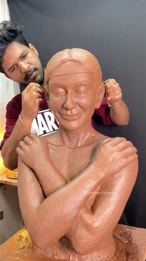 Hollowing sculpture for firing 🔥. #art #skulpture #claymodel #murtimaking #portrait #statue #model