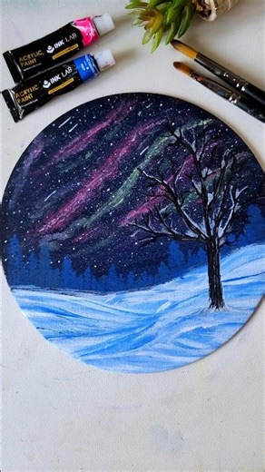 Aurora Over Snow ❄️💙 #art #painting #snow #aurora #easy #shorts #trending #viral #fyp