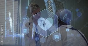 Female doctor extending finger summoning medical hologram and tapping syringe for treatment options