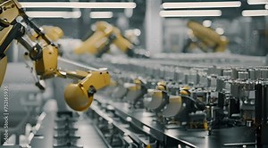 Robotic arm manufacturing Electric vehicle battery at a giga factory