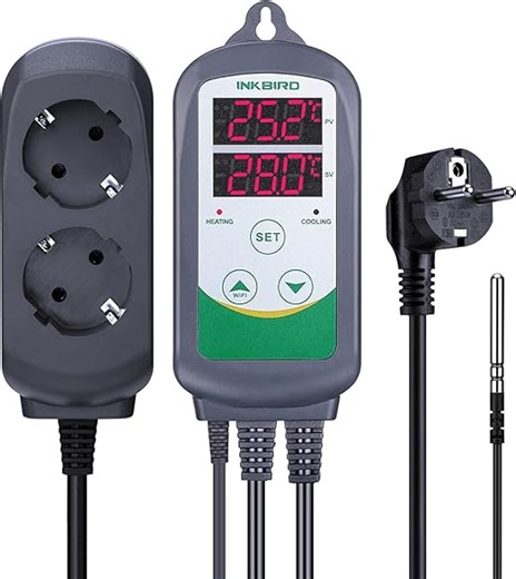 Inkbird ITC-308 Temperatur Steuerung Steckdosen 220V Thermostat mit NTC Sensorsonde für Gewächshaus Reptilien Terrarium