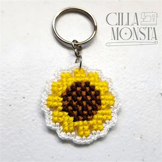 Sunflower Keychain Cross Stitch & Crochet - Etsy