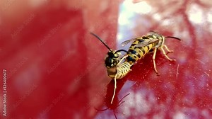 Queen wasp and male copulating over red background. Stock Video
