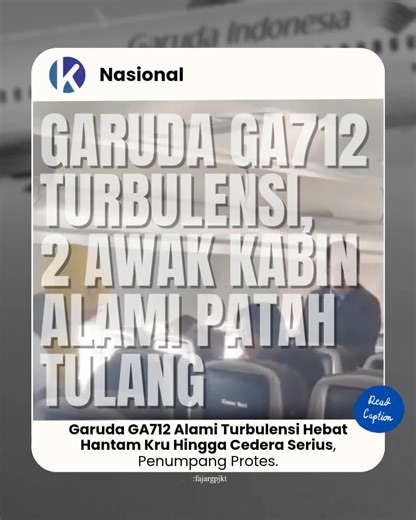 Turbulensi Parah Garuda Indonesia GA712, Awak Cedera
