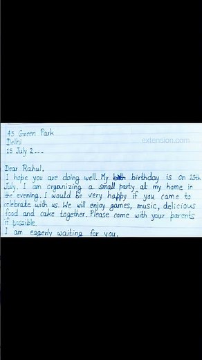 Letter to Your Friend Inviting Him to Your Birthday Party | Informal Letter in English | #shorts