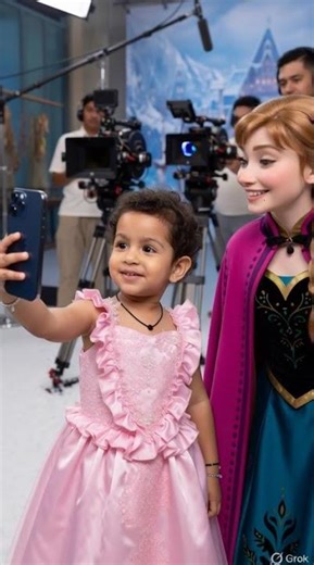 Kid Takes Selfies With Frozen Characters on Movie Set 😍❄️