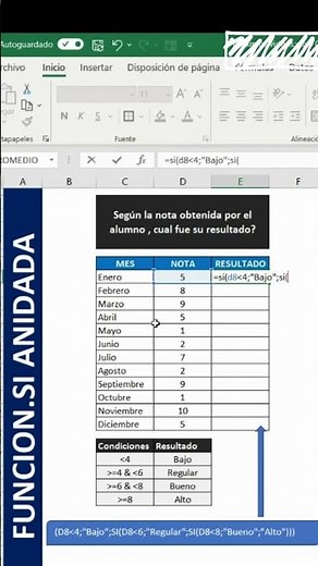 Como usar la función si anidada en Excel (función SI con SI)
