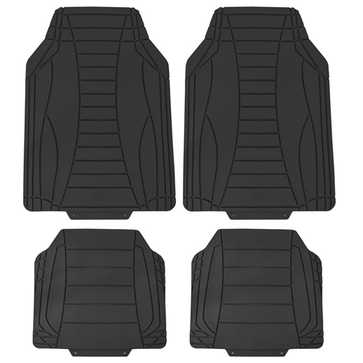 FH Group Universal Fit Sleek Linear Car Floor Mats with Trimmable Design - Black Full Set