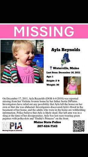 Missing Ayla Reynolds Ayla Reynolds went missing in 2011 while she was staying with her father. During the investigation, it was determined, at some point, there was a large amount of blood in the basement that belong to Ayla. Ayla has since been declared dead, but she's never been found, nor has anyone been charged. | Missing People In America
