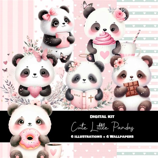 Pack of 6 PNG Files of Cute Pandas   4 Wallpapers - Etsy
