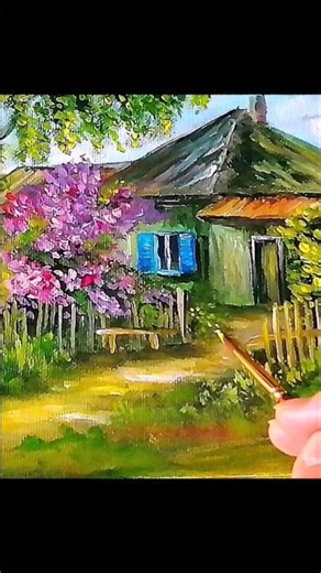 landscape house painting Using 5 colors #diy #beginners art #acrylic
