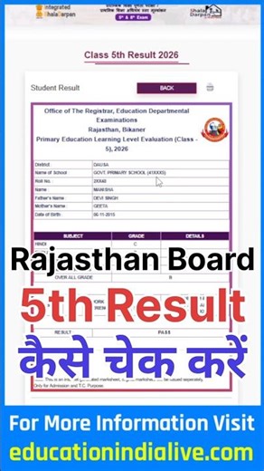 RBSE 5th Class Result 2026 Kaise Dekhe ? Paanchvi Board Ka Result Kaise Dekhen ?