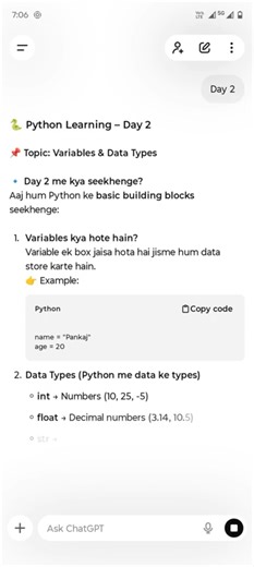 “Day2:Python me Variables aur Data Types seekho 🚀Aaj hum data store karna aur uska type samajhenge ”
