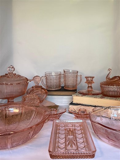 Vintage Pink Depression Glass Dishes and Decor - Etsy