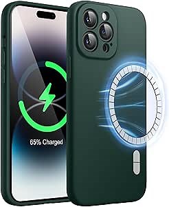 JETech Magnetic Silicone Case for iPhone 14 Pro 6.1-Inch, Compatible with MagSafe, Phone Cover with Camera Lens Full Protection (Midnight Green)