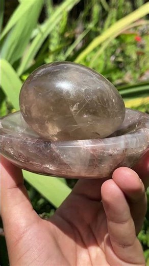 Polished Pair of Smokey Rose Quartz Crystal Egg and Bowl Set x 1 From Ambatondrazaka, Madagascar