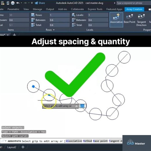 How to Copy Along a Path in AutoCAD |ARRAYPATH Command Tutorial #shorts #autocad #learn #shortsvideo