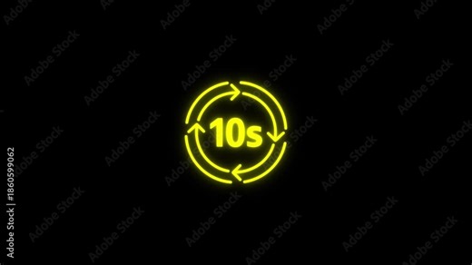 Countdown timer animation featuring neon light effect with ten seconds duration for digital display