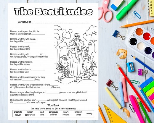 The Beatitudes Coloring Page: Catholic Kids Activity (PDF/JPEG) - Etsy