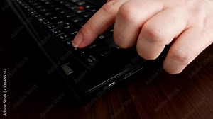 Nervous and stressed person pressing escape key on laptop keyboard. Angry behavior.