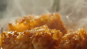 close up crispy fried chicken capturing irresistible texture golden brown coating mouth watering aroma exquisite detail 4K food stock footage perfect cooking fast restaurant themed videos