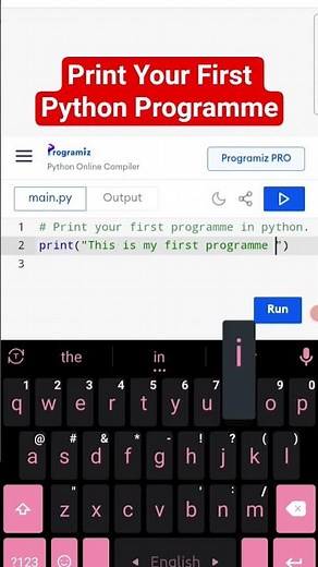 Print your first python programme. #python #pythontutorial #pythonprogramming