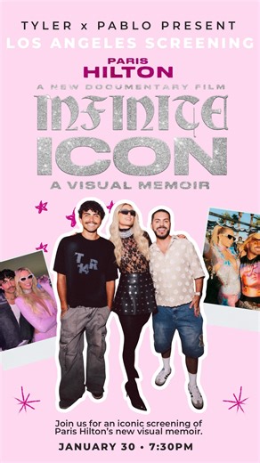 tyler wells on Instagram: "it’s happening… 👀💖 pablo and i are hosting a private screening in LA of @parishilton’s upcoming visual memoir, “infinite icon” — and we get to invite you guys. come hang with us and experience paris’s film together for our first hosting moment with our communities ✨ please note: space is limited to 130 people. rsvp via the link in our bio — you will be notified by us if you are confirmed! 💖 #parishilton #infiniteicon #losangeles #sliving #thatshot"