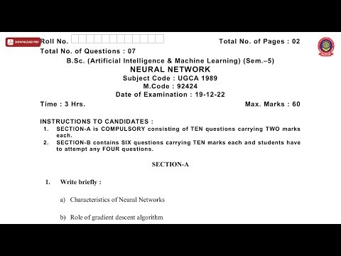 BSC 5TH SEM AIML NEURAL NETWORK DEC 2022 | PTU