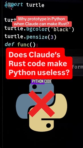Speedify on Instagram: "Why write Python in 2025 when AI systems can generate optimized Rust and C++ code on demand? We’re exploring prototyping in Python and converting to Rust vs using LLMs like Claude and ChatGPT to generate faster Rust code. Python is slower than compiled languages like Rust and C++, but Python remains dominant due to its massive ecosystem, extensive libraries, and the sheer volume of publicly available examples that AI models can draw from. This makes Python ideal for rapid