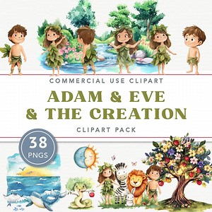 Adam Eve Clip Art, 7 Days of Creation, Bible Story Clipart, Garden of Eden, Religious Graphics, Digital Download, PNG Files - Etsy