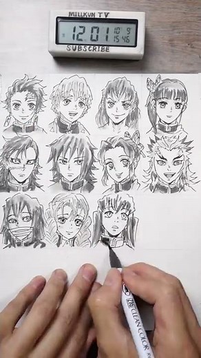 45分で何ができる？鬼殺隊何人描けるか検証！【鬼滅の刃】