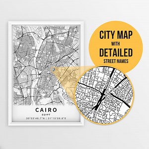 Printable Map of Cairo, Egypt With Street Names - Instant Download \ City Map \ Travel Gift \ City Poster \ Road Map Print \ Wall Art - Etsy