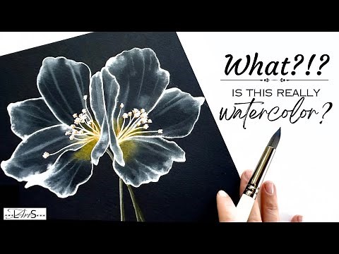WOW!! 😱🤯 MUST TRY! Black Watercolor Paper!! Step-by-Step White Watercolor Flower Painting Tutorial!