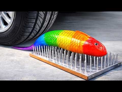 Experiment Car vs Giant Rainbow Fish 🐟⚡ | Crushing Crunchy & Soft Things by Car! EvE